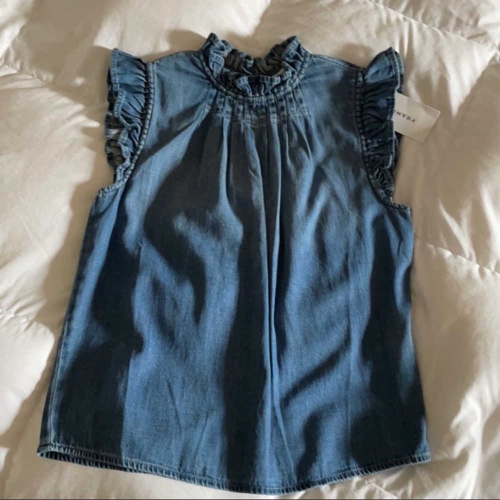 FRAME Ruffle-Trimmed Denim Top - Picture 7 of 7